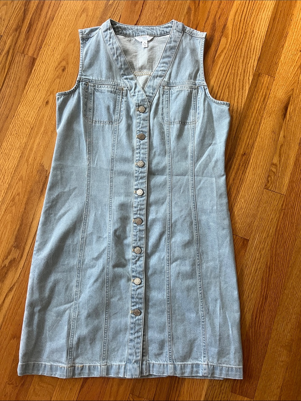 Time and Tru Light Blue Denim Button-Front Sleeveless Dress